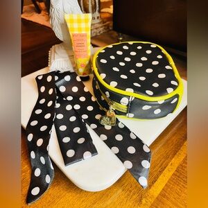 Betsey Johnson Cosmetic Bag, Matching Twilly, & BJ Lemon Verbena Lotion NWOT